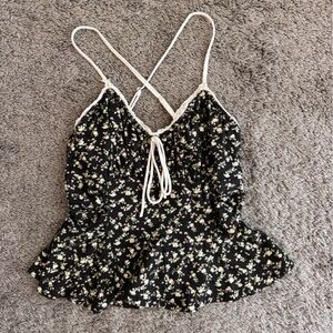 Free People Black Floral Tie-Back Cami